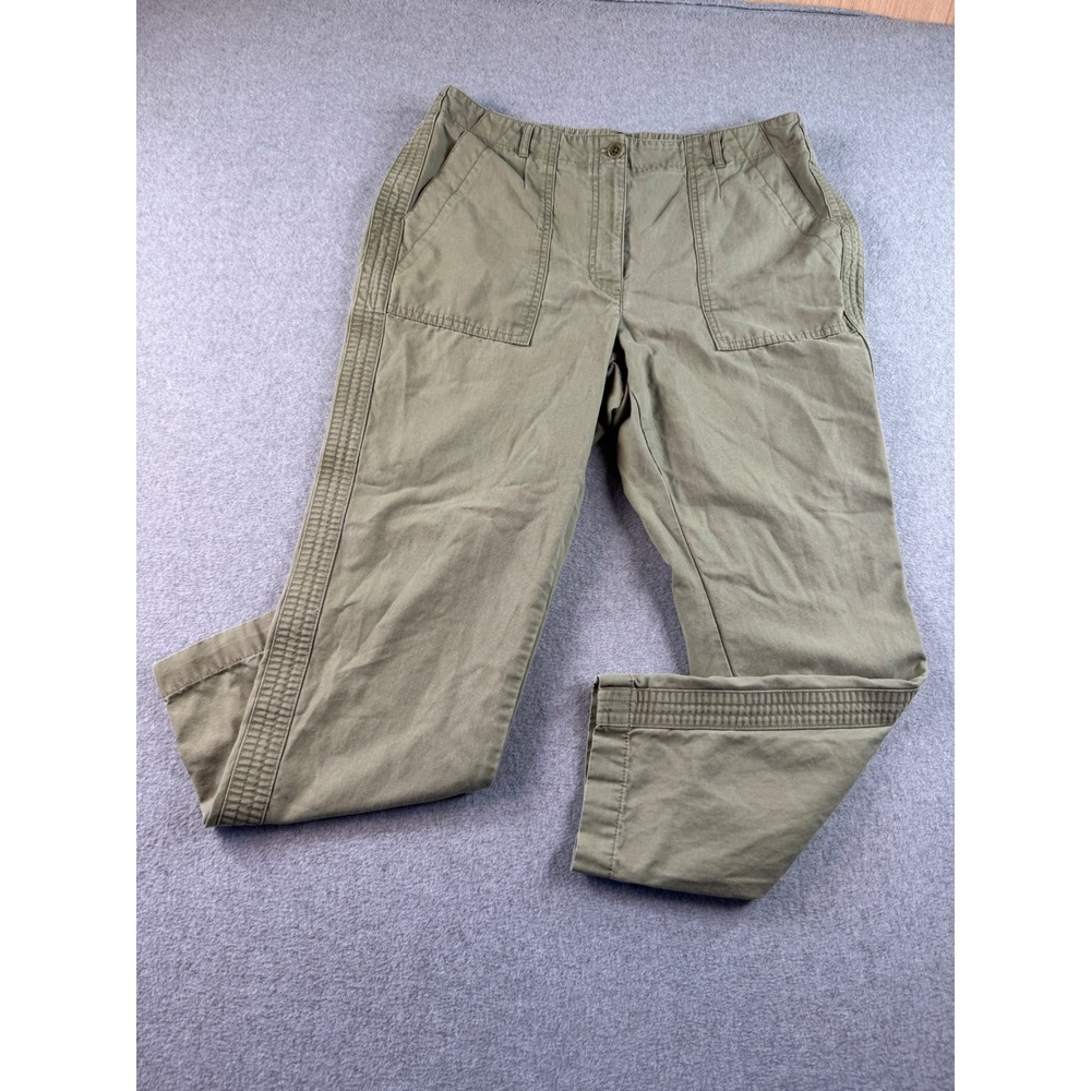 Talbots Slim Cargo Pants 12 Olive Green Cotton Lyocell Utility Casual Trousers